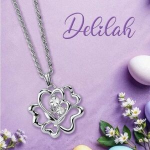 Park Lane Silver Heart & Flower Crystal Pendant Necklace